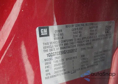 2016 Chevrolet Colorado Lt z USA, uszkodzony, nr VIN 1GCGTCE38G1202812